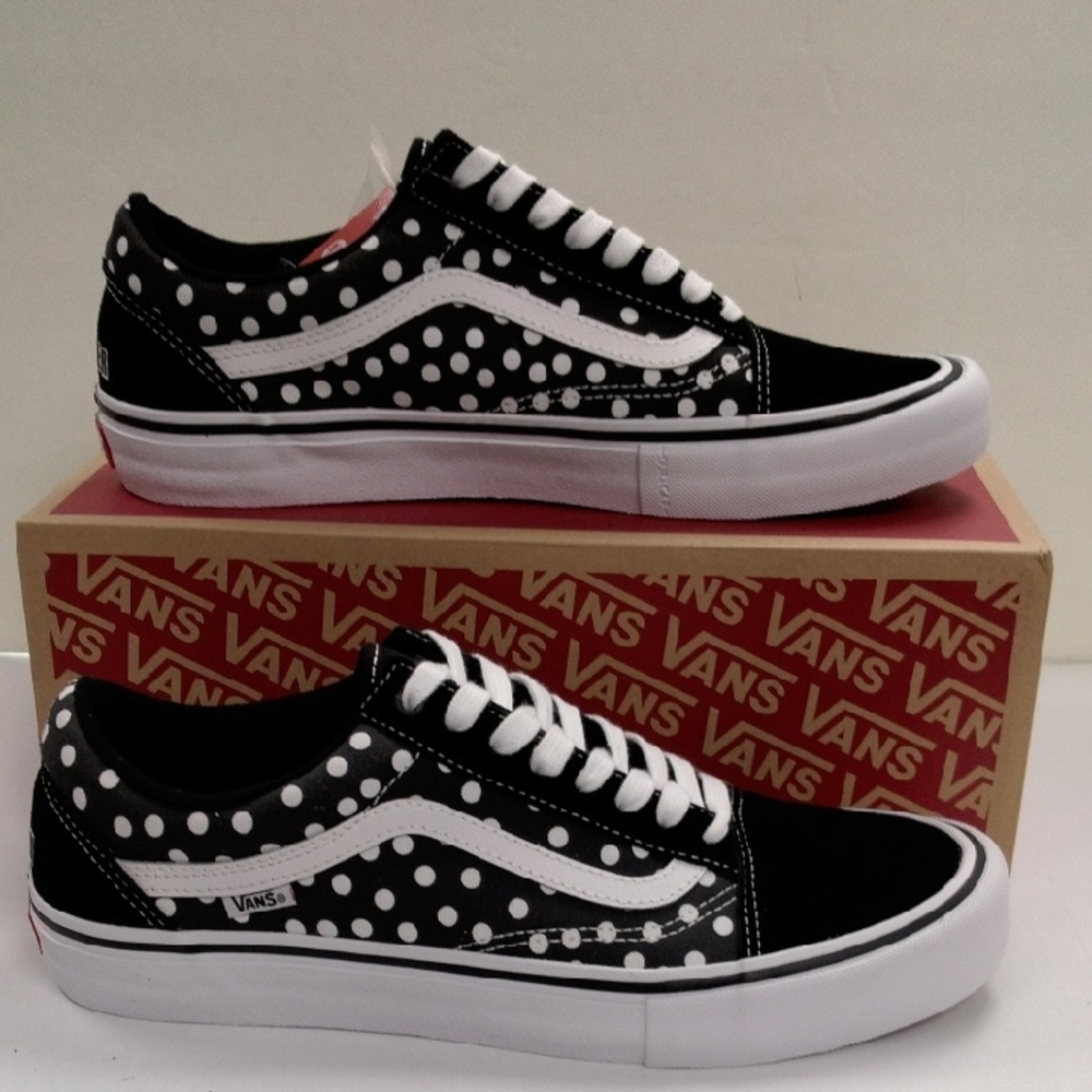 Vans Black and White Old Skool Pro Sneakers with Polka Dots